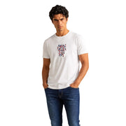 Armani Exchange Weißes Herren-T-Shirt aus Baumwolle mit rot-blau gesticktem Army Exchange 1947-Motiv auf der Brust