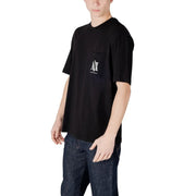 Armani Exchange men’s black cotton t-shirt with a white logo on the chest pocket
