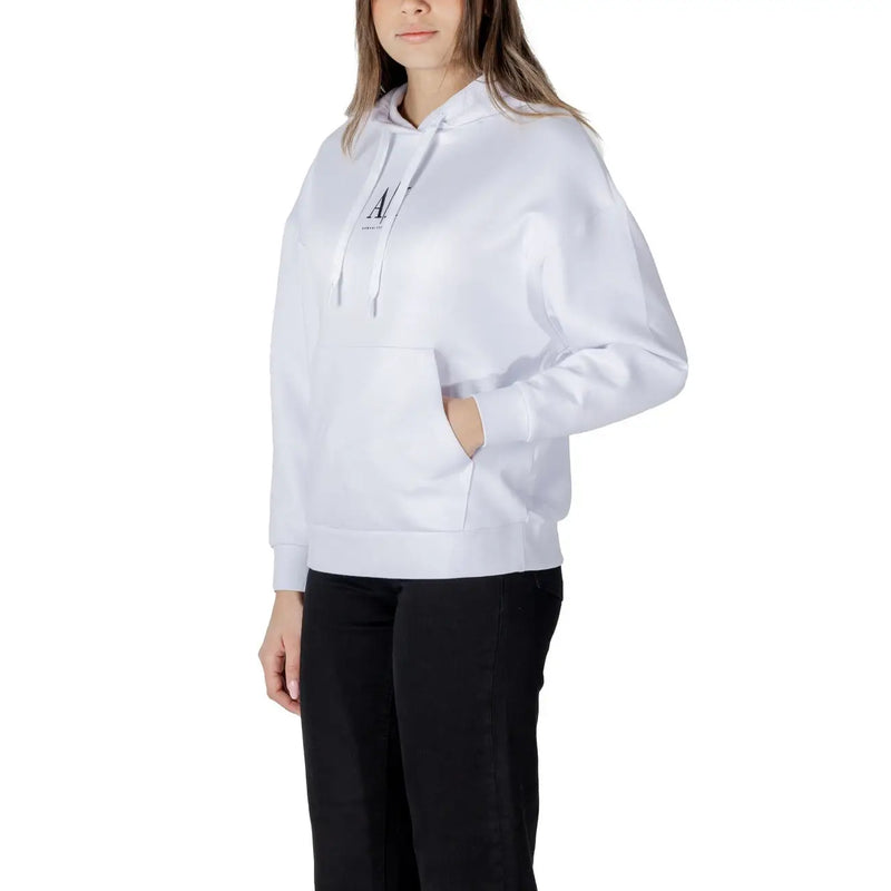 Armani Exchange Weißer Kapuzenpullover für Damen mit dezentem Brustlogo und passenden Kordelzügen aus weichem Stoff