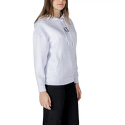 Armani Exchange Weißer Kapuzenpullover für Damen mit schwarzem Logo auf der Brust und passenden Kordelzügen