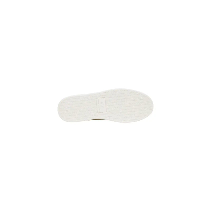 Armani Exchange white polyester sneakers for men showing white rubber sole with minimalist rectangular logo imprint