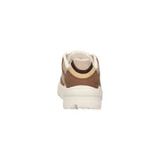 Armani Exchange Beige Damen-Sneaker aus Leder mit braun-cremefarbenem, grob strukturiertem Obermaterial und weißer Gummisohle