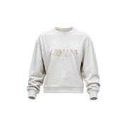 Armani Exchange Beigefarbenes Damen-Sweatshirt aus Viskosemischung mit cremefarbenem und silberglänzendem Logo auf der Brust