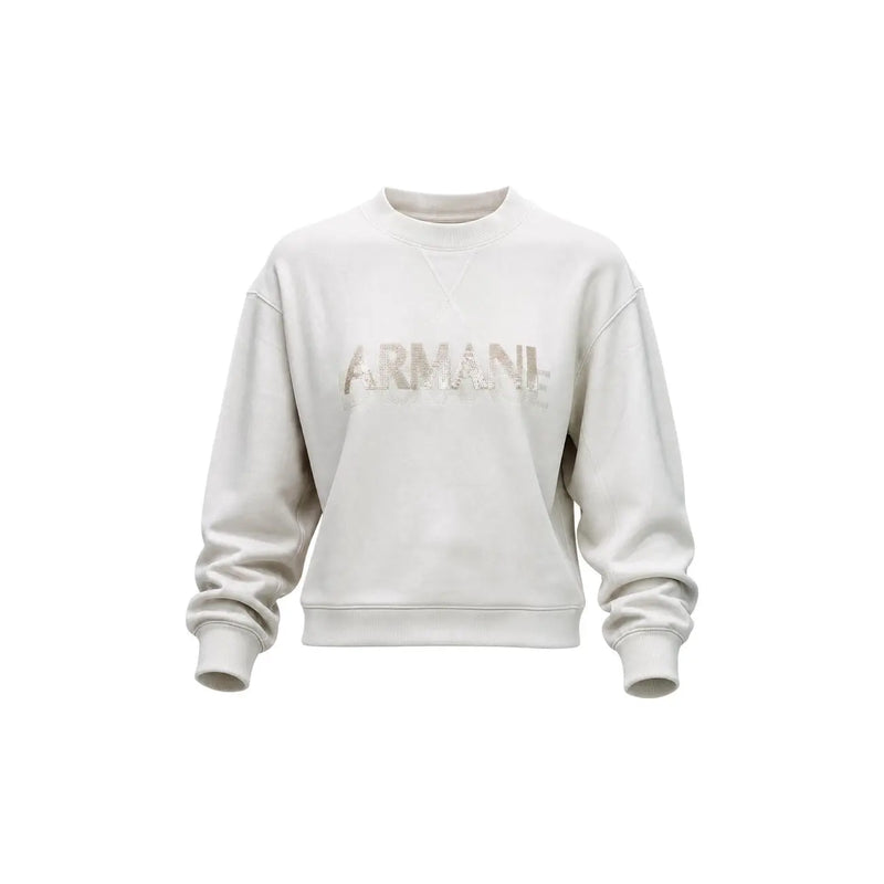 Armani Exchange Beigefarbenes Damen-Sweatshirt aus Viskosemischung mit cremefarbenem und silberglänzendem Logo auf der Brust