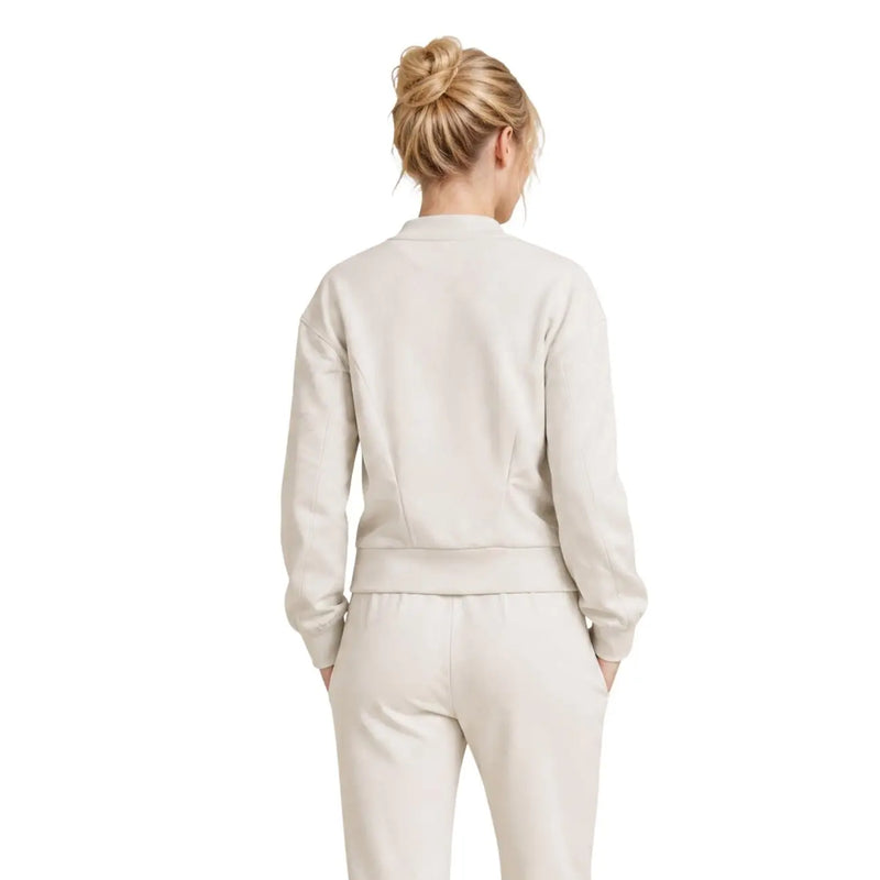Armani Exchange Beigefarbenes, kurzes Damen-Sweatshirt aus Viskosemischung mit gerippten Bündchen und Saum