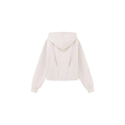 Armani Exchange Beigefarbener Damen-Sweatshirt-Hoodie mit Reißverschluss in cremefarbenem Cropped-Design mit weicher, lockerer Passform und gerippten Bündchen