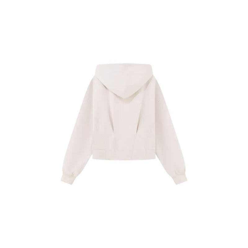 Armani Exchange Beigefarbener Damen-Sweatshirt-Hoodie mit Reißverschluss in cremefarbenem Cropped-Design mit weicher, lockerer Passform und gerippten Bündchen