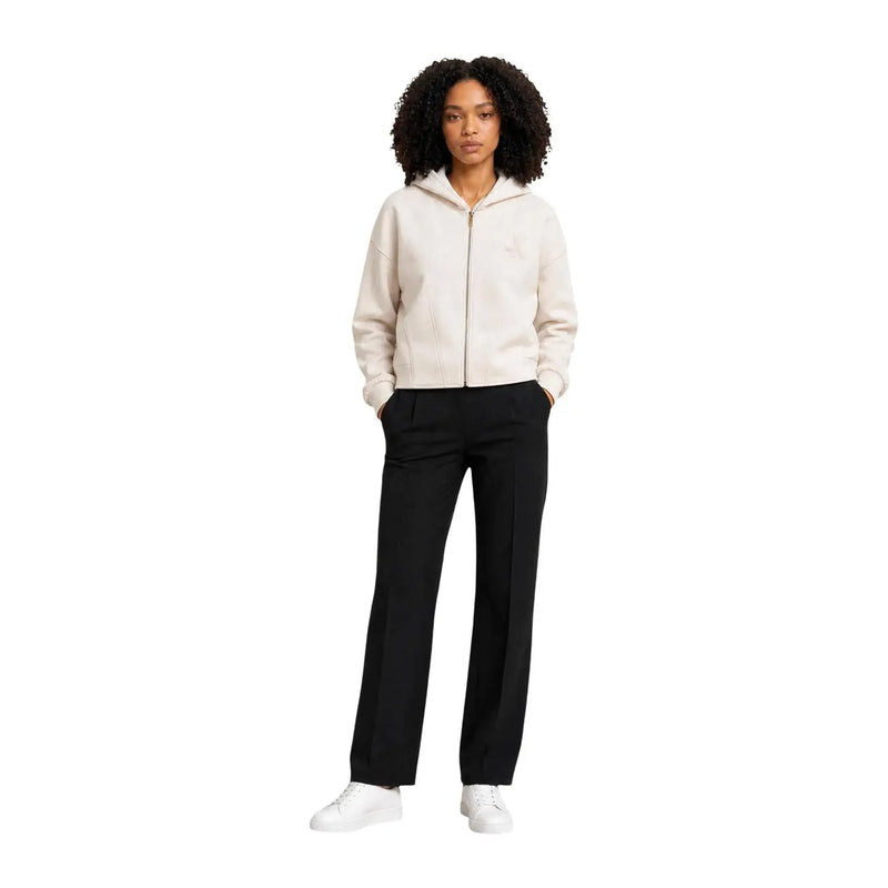Armani Exchange Beigefarbener Damen-Sweatshirt-Hoodie mit Reißverschluss in Cremefarbe und dezentem Logo auf der Brust für lässige Anlässe