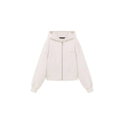 Armani Exchange Beigefarbener Damen-Sweatshirt-Hoodie mit Reißverschluss, cremefarbenem Stoff und dezentem, gesticktem Logo auf der Brust