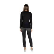 Armani Exchange women black long sleeve fitted t shirt with round neck and rhinestone embellishments