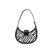 Armani Exchange Schwarze Damenhandtasche aus Polyester mit schwarz-weißem Zebramuster und geschwungenem Design