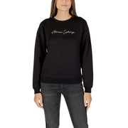 Armani Exchange women black long sleeve round neck sweatshirt with gold embroidered logo across the chest