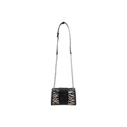 Armani Exchange Schwarze Damen-Schultertasche aus Polyester mit schwarz-weißem Zebramuster und silbernem Ketten-Schulterriemen