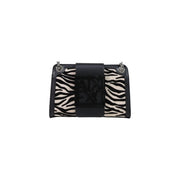 Armani Exchange Schwarze Damen-Schultertasche aus Polyester mit Zebramuster und schwarzer Lederklappe mit Logo
