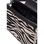 Armani Exchange Schwarze Damen-Schultertasche aus Polyester mit Zebramuster, verstellbarem Tragegurt und Kettenriemen