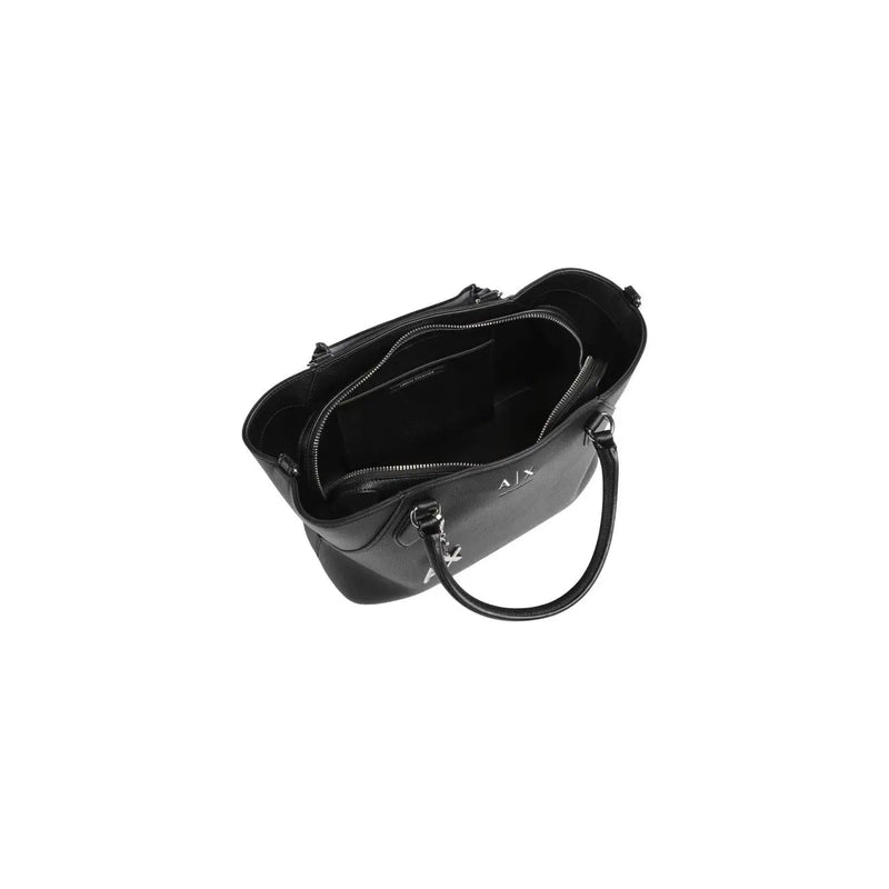 Armani Exchange Schwarze Damen-Ledertasche mit elegantem, minimalistischem Design und silberfarbenen Beschlägen aus Polyurethan