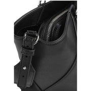 Armani Exchange Schwarze Damen-Schultertasche aus Leder mit silberfarbenem Reißverschluss und Metallbeschlägen aus Polyurethan