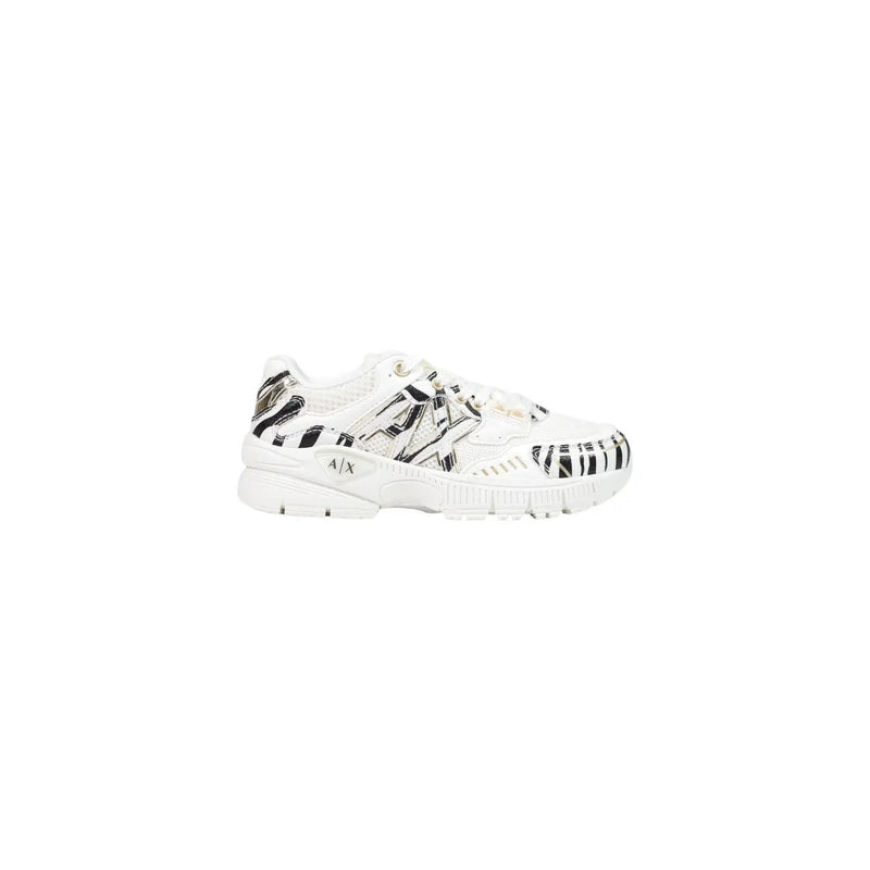 Armani exchange Schwarze Damen-Sneaker zum Hineinschlüpfen aus Polyester mit auffälligen schwarzen Grafikmustern auf Obermaterial und Sohle