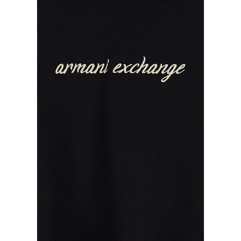 Schwarz Armani Exchange Damen-Sweatshirt mit Kapuze aus Viskose mit goldgesticktem Logo auf der Vorderseite