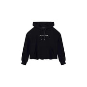 Armani Exchange Schwarzes, kurzes Damen-Sweatshirt mit Kapuze aus Viskose mit weißem, gesticktem Logo und passenden Kordelzügen