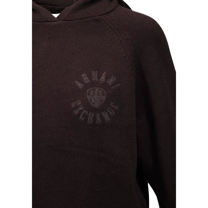 Armani Exchange Damen-Hoodie aus braunem Baumwollstrick mit dunkelbraunem Stoff und dezentem, gesticktem Logo auf der Brust