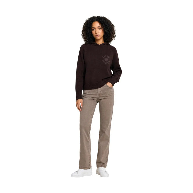 Armani Exchange Damen-Strickjacke aus brauner Baumwolle, dunkelbrauner, langärmeliger Strickhoodie mit dezentem, gesticktem Logo auf der Brust