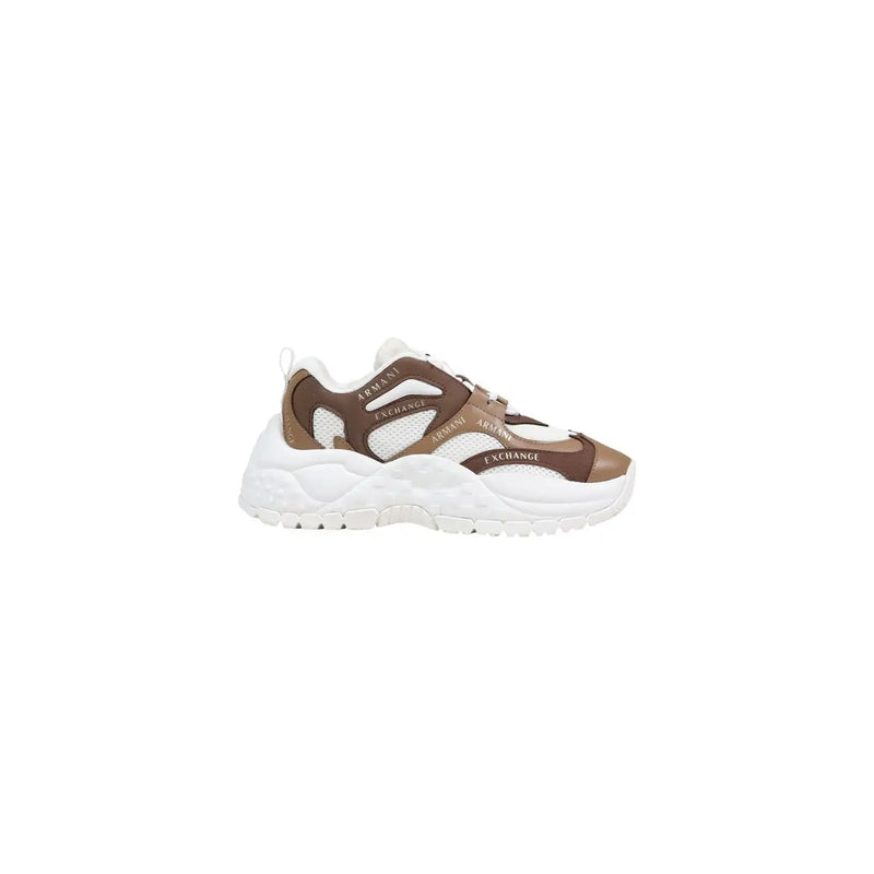 Armani Exchange Brauner und weißer Damen-Sneaker mit klobiger Sohle, Mesh- und Synthetik-Overlays aus Polyestergemisch
