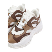 Armani Exchange Braune Damen-Sneaker aus Polyester-Mischgewebe mit klobigem Schaft, weißen Mesh- und Ledereinsätzen