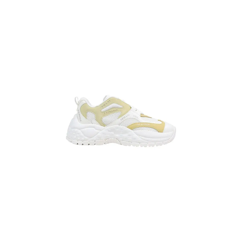 Armani exchange Damen-Sneaker aus braunem Polyestergemisch mit weißen und hellgelben, grobmaschigen Einsätzen und synthetischen Overlays.