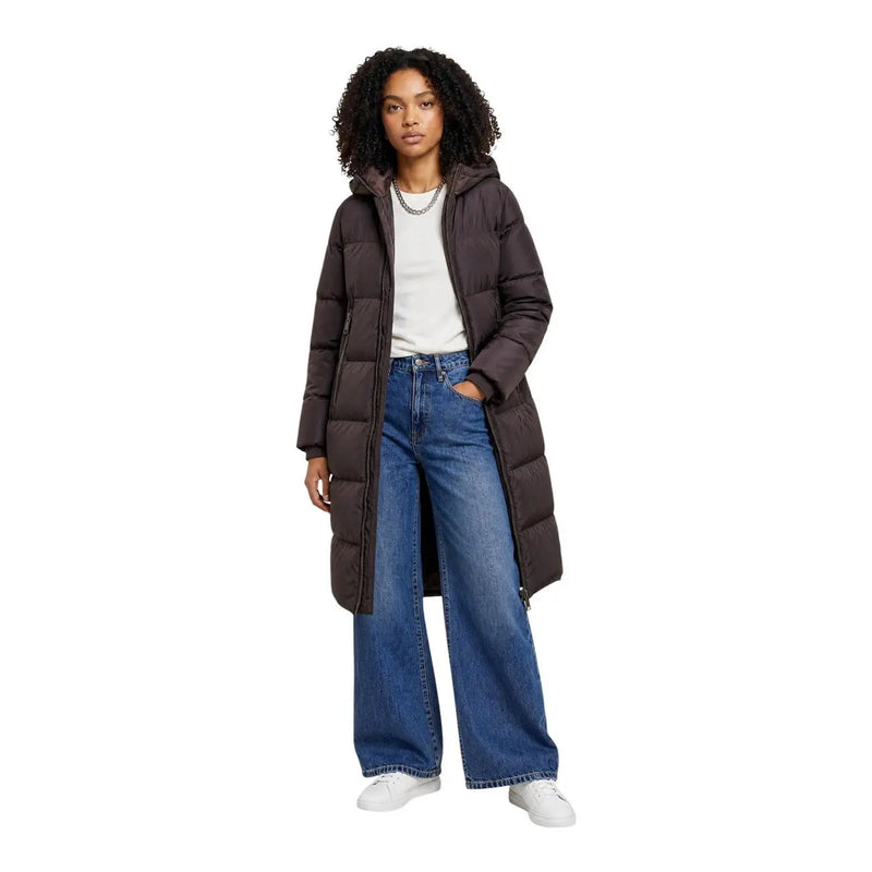Armani Exchange Braune, gesteppte Damen-Daunenjacke mit Kapuze und Frontreißverschluss für kaltes Wetter