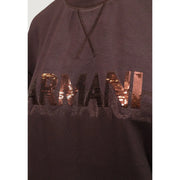 Dunkelbraun armani exchange Damen-Sweatshirt aus Viskosemischung mit auffälligen Pailletten armani exchange Logo in Roségold und Schwarz