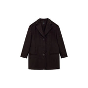 Schwarz armani exchange Damenblazer mit drei Knöpfen und aufgesetzten Taschen aus kontrastierendem braunem Wollmischgewebe (Produkttitel)