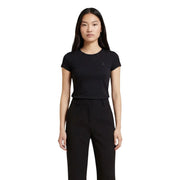 Armani Exchange Schwarzes Damen-T-Shirt aus Baumwolle mit kurzen Ärmeln und dezentem, gesticktem Logo auf der Brust