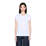 Armani Exchange Weißes Damen-T-Shirt aus Baumwolle mit Rundhalsausschnitt, kurzen Ärmeln und schlichtem, minimalistischem Design