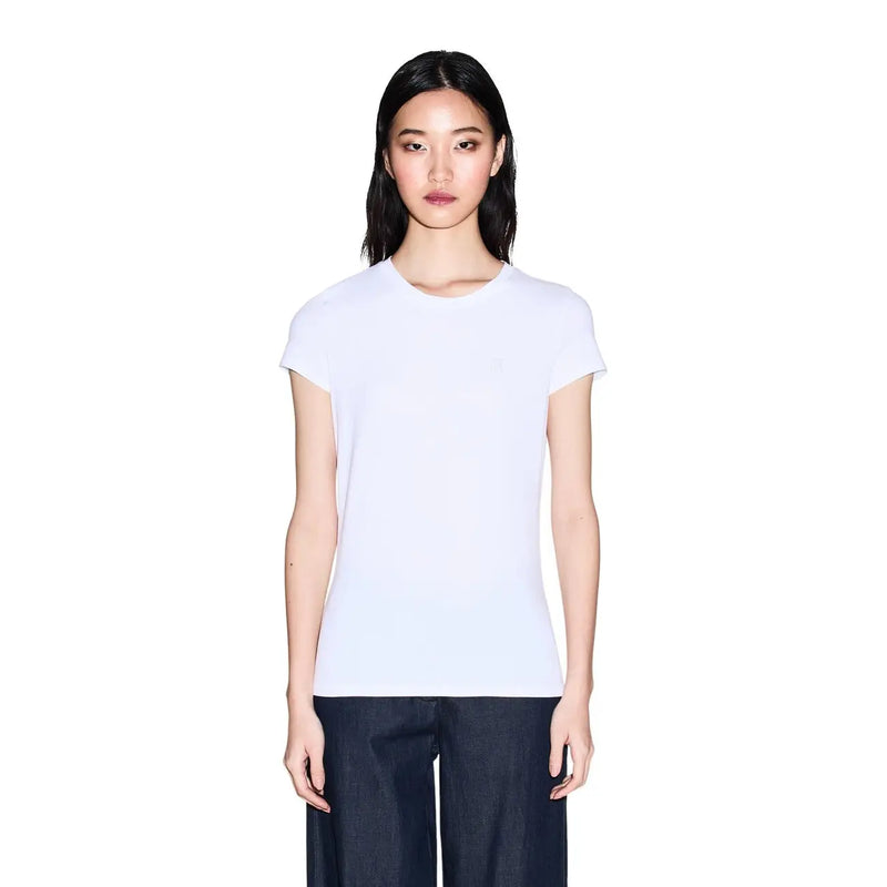 Armani Exchange Weißes Damen-T-Shirt aus Baumwolle mit Rundhalsausschnitt, kurzen Ärmeln und schlichtem, minimalistischem Design