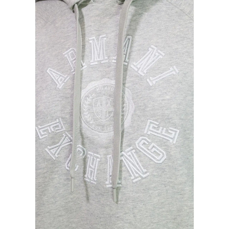 Armani Exchange Damen-Hoodie aus grauer Baumwolle mit weißem, gesticktem Logo und passenden Kordelzügen