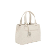 cremefarben armani exchange Damenhandtasche aus beigefarbenem Polyester mit geprägter Struktur und silberfarbenem Logo-Etikett, 24 x 17 x 13 cm