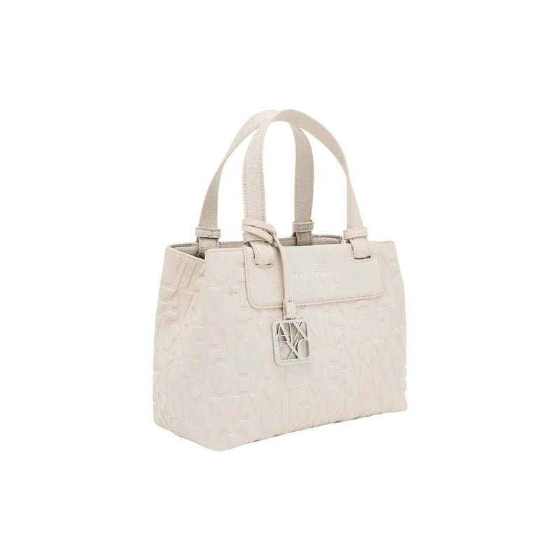 cremefarben armani exchange Damenhandtasche aus beigefarbenem Polyester mit geprägter Struktur und silberfarbenem Logo-Etikett, 24 x 17 x 13 cm