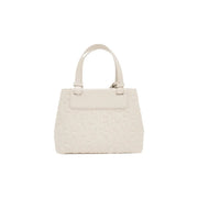 cremefarben Armani Exchange Damenhandtasche mit strukturiertem, geprägtem Muster und glatten Ledergriffen, beigefarbenes Polyester