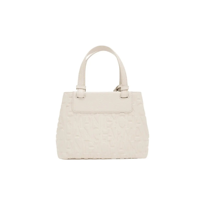 cremefarben Armani Exchange Damenhandtasche mit strukturiertem, geprägtem Muster und glatten Ledergriffen, beigefarbenes Polyester