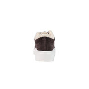Armani Exchange Damen-Sneaker aus braunem Leder mit braunem Wildleder, weißer Gummisohle und cremefarbenem Lammfellfutter