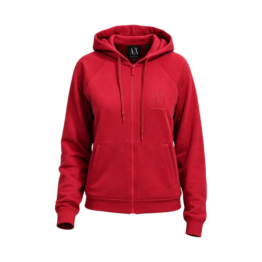 Armani Exchange Roter Damen-Kapuzenpullover mit Reißverschluss, dezentem gesticktem Logo und passenden Kordelzügen