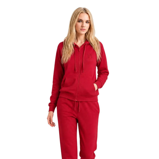Armani Exchange Damen-Kapuzenpullover und -Jogginghose in Rot aus weichem Fleece mit dezenter Bruststickerei