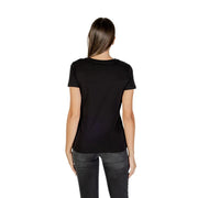 Armani Exchange women short black round neck cotton t shirt with short sleeves for fall winter wear