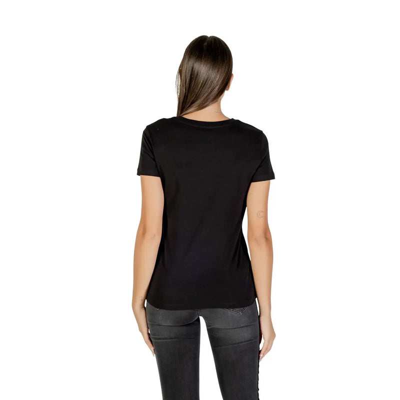 Armani Exchange women short black round neck cotton t shirt with short sleeves for fall winter wear