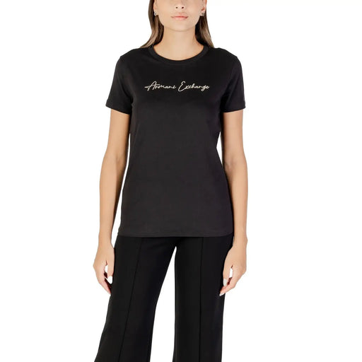 Black Armani Exchange women’s crew-neck cotton T-shirt for fall winter collection