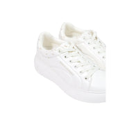 Armani Exchange Weiße Damen-Sneaker zum Hineinschlüpfen aus Polyurethan mit glänzender Oberfläche und dezenten Perforationsdetails.