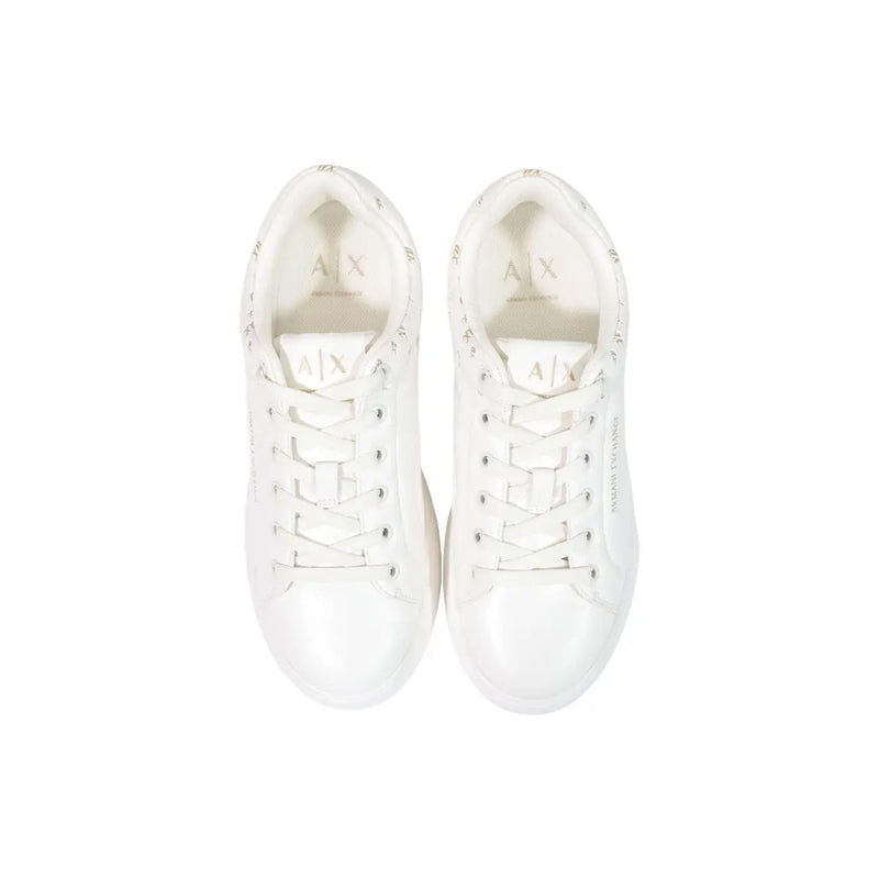 Armani Exchange Weiße Damen-Sneaker zum Hineinschlüpfen aus Polyurethan mit dezenter goldener Schrift und Markenlogo