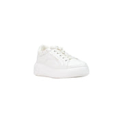 Armani Exchange Damen-Sneaker zum Hineinschlüpfen aus weißem Polyurethan mit niedrigem Absatz top Design und klobige Sohle mit dezentem Branding