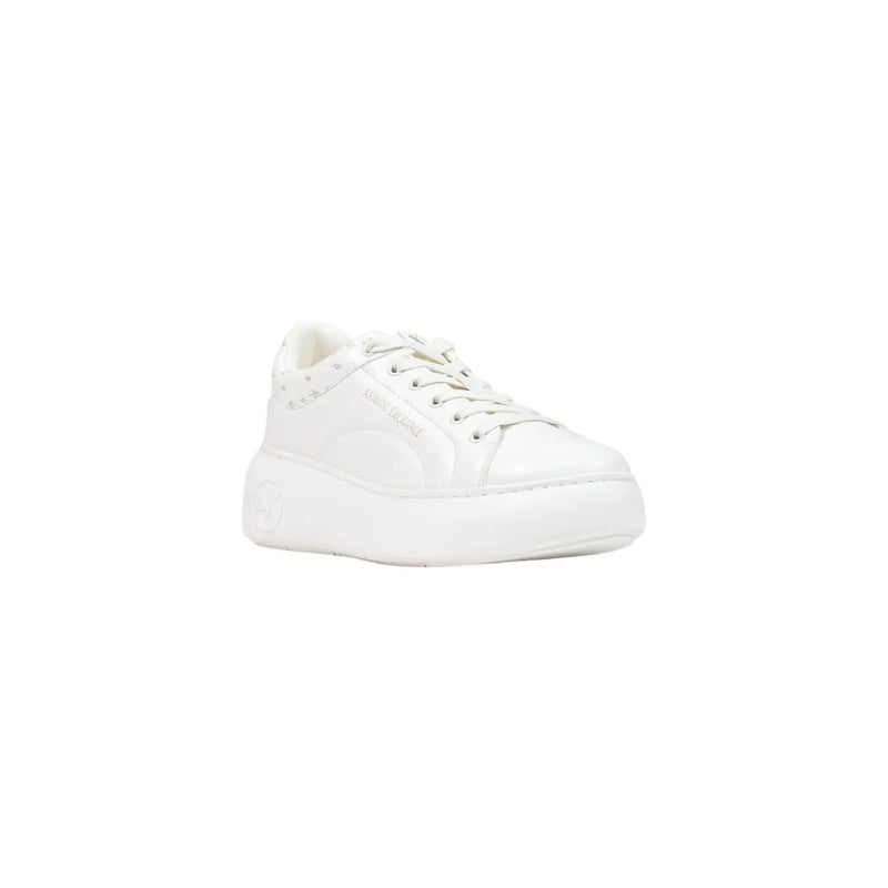 Armani Exchange Damen-Sneaker zum Hineinschlüpfen aus weißem Polyurethan mit niedrigem Absatz top Design und klobige Sohle mit dezentem Branding